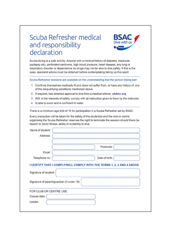 Scuba Refresher medical form