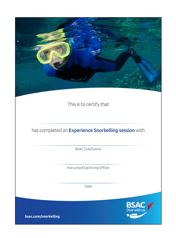 Experience Snorkelling certificate