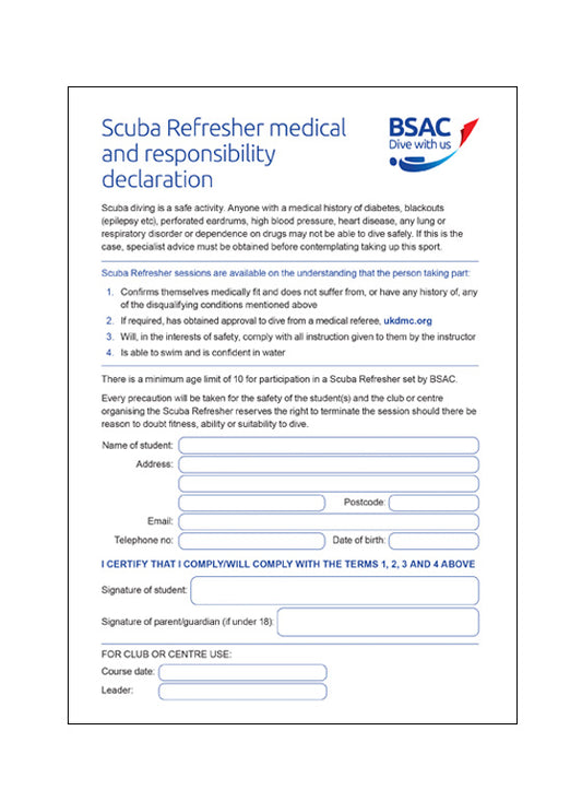 Scuba Refresher medical form